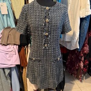 Chic Black and White Tweed Dress